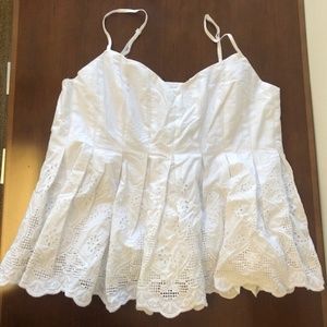 Anthropologie White Eyelet Peplum Tank